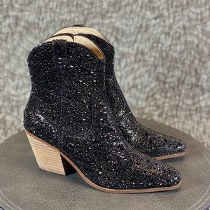 Betsey Johnson Black Glitter Ankle Boots